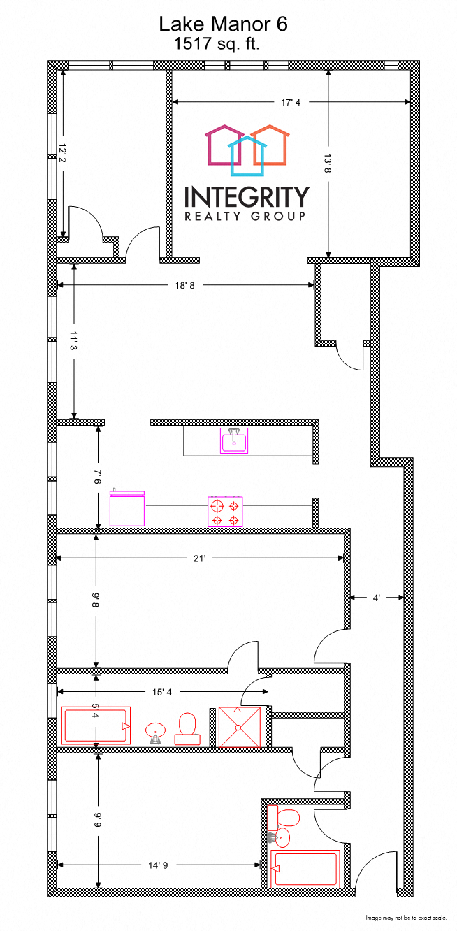 Floor plan for 3 beds, 2 baths, 1388 sqft